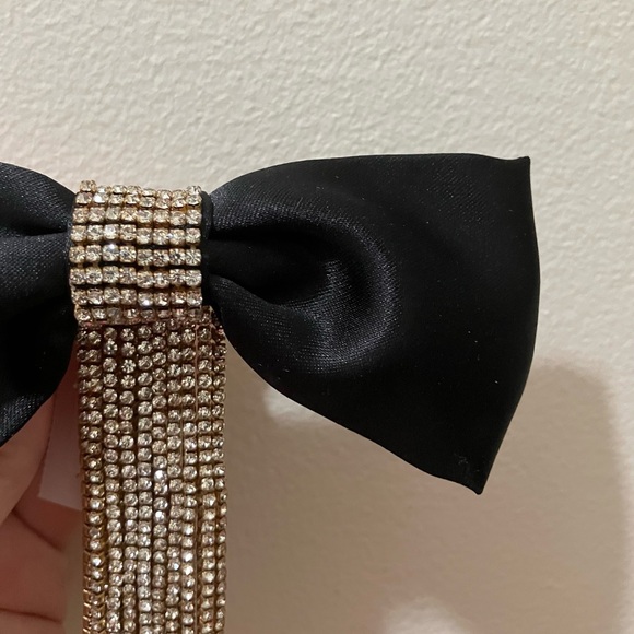 NWT J. Crew Satin Rhinestone Hair Bow Sparkle Statement Elegant Preppy NYE Black - Picture 6 of 15